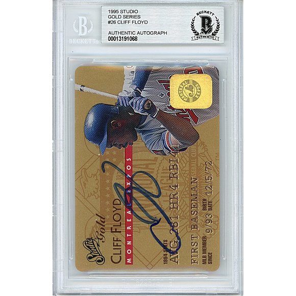 Cliff Floyd Expos Signed 1995 Studio Gold Baseball Card Beckett BAS Autographed - Picture 2 of 6